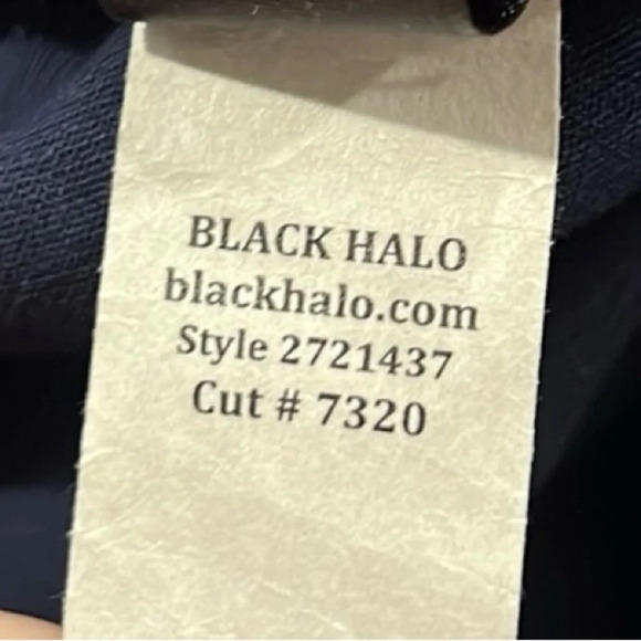 Black Halo navy flutter sleeve velour top jumpsuit size 12 - Picture 9 of 10